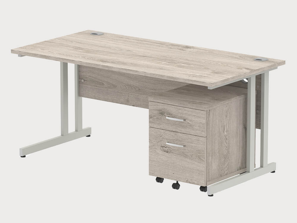 Etta 3 Straight Desk With Mobile Pedestal And Cantilever Legs 3