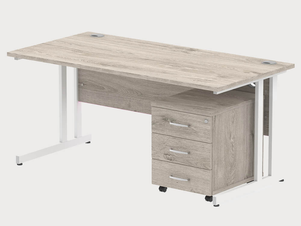Etta 3 Straight Desk With Mobile Pedestal And Cantilever Legs 4