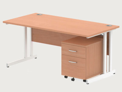 Etta 3 Straight Desk With Mobile Pedestal And Cantilever Legs 5