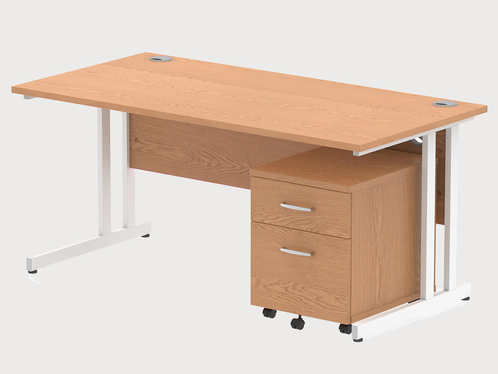 Etta 3 Straight Desk With Mobile Pedestal And Cantilever Legs 7