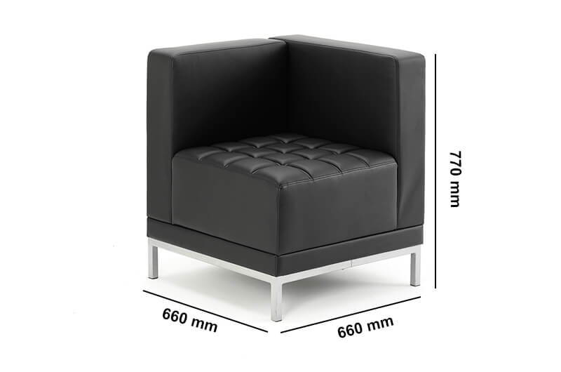 Irene Black Soft Bonded Leather Corner Sofa Chair Dimensions Image