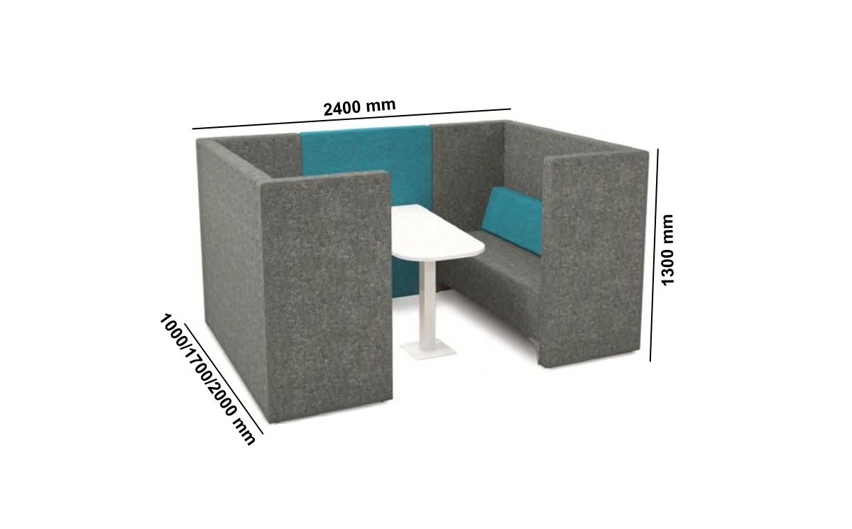 Polly 4 High Back Private Work Pod For 2, 4 And 6 Person With Closed Sides And Privacy Panel Table Middle
