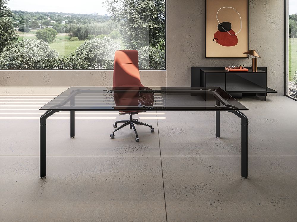 Vinny – Glass Executive Desk With Aluminium Legs 2