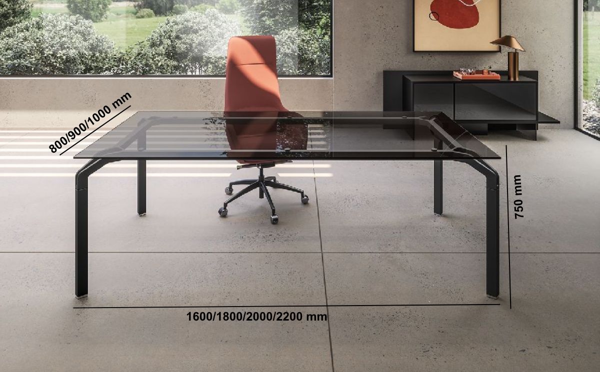 Vinny – Glass Executive Desk With Aluminium Legs Middle