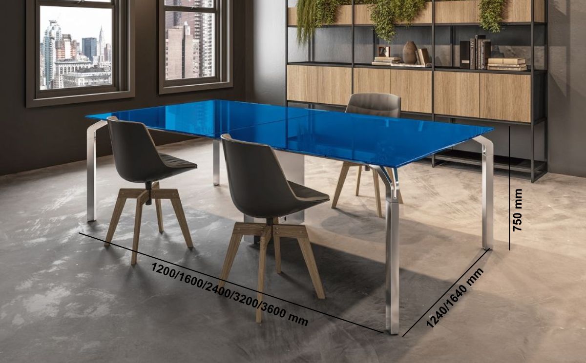 Romola 1 – Meeting Table With Lacquered Glass Top And Aluminium Leg Middle