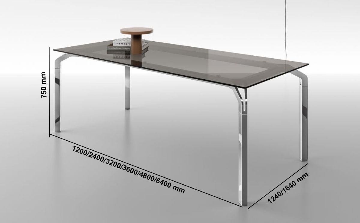 Romola 2 – Meeting Table With No Print Lacquered Glass Top And Aluminium Leg Middle
