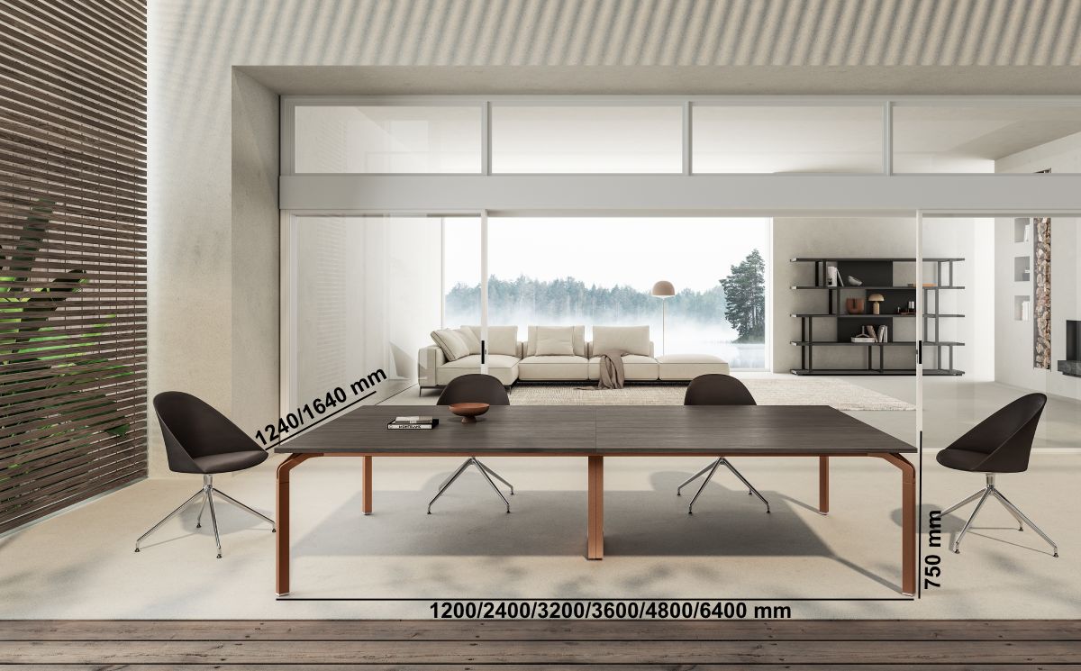 Romola 4 – Meeting Table With Wood Veneer Top And Aluminium Leg Middle