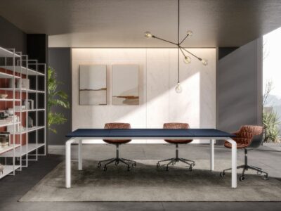 Romola 5 – Meeting Table With Leather Top And Aluminium Leg 1