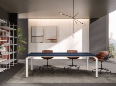 Romola 5 – Meeting Table With Leather Top And Aluminium Leg Main Img 1