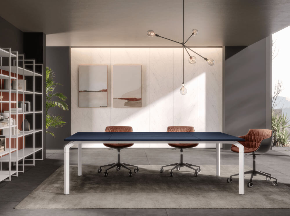 Romola 5 – Meeting Table With Leather Top And Aluminium Leg Main Img 1