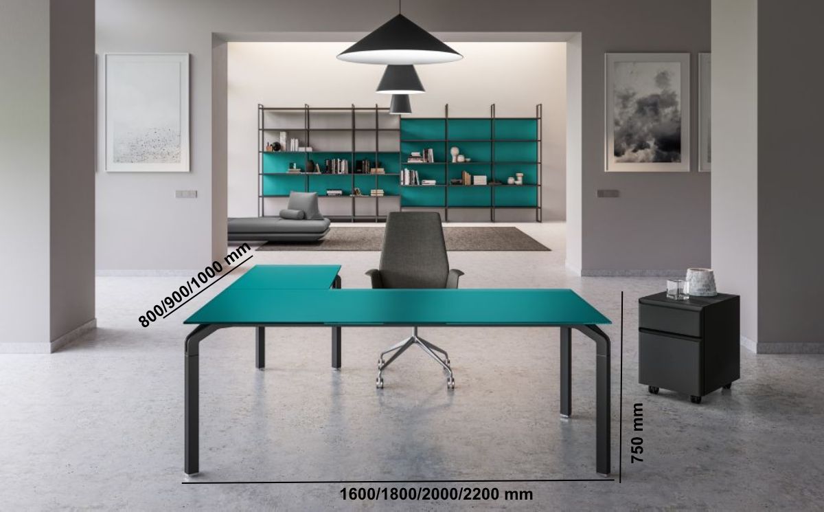 Vinny 2 – Lacquered Glass Top Executive Desk With Aluminium Legs Middle