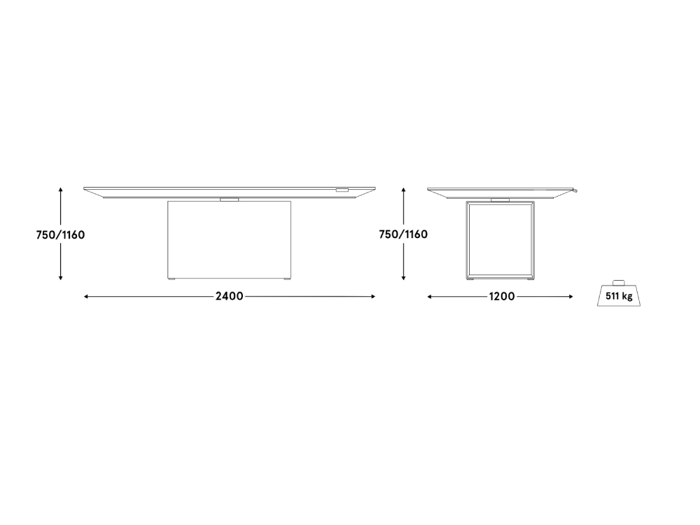 Edda Height Adjustable Rectangular Meeting Table Dims