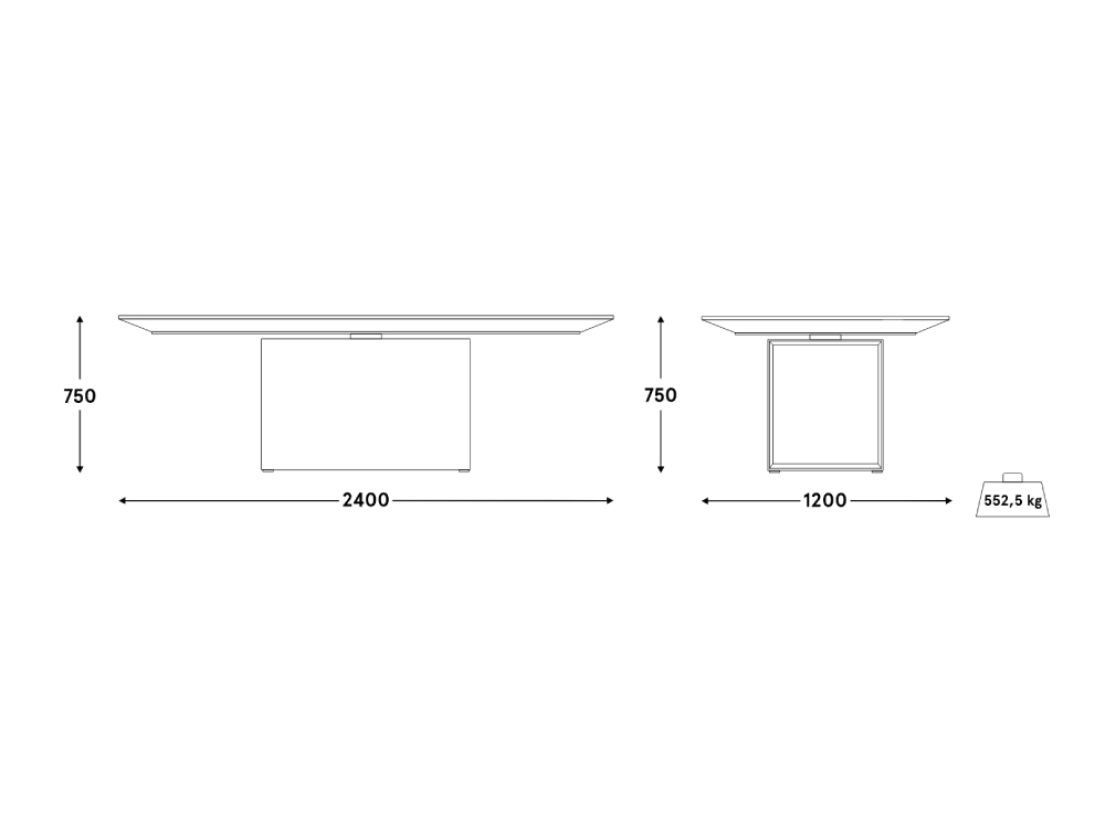 Edda Height Adjustable Rectangular Meeting Table Dims1