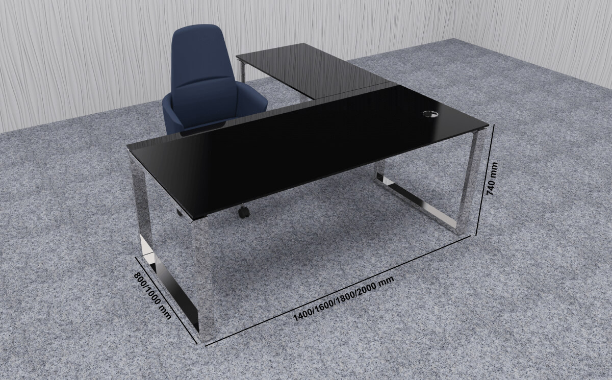 Raymond 4 – Glass Top Executive Desk With Optional Return Size Image Raymond 4 – Glass Top Executive Desk With Optional Return Size Image