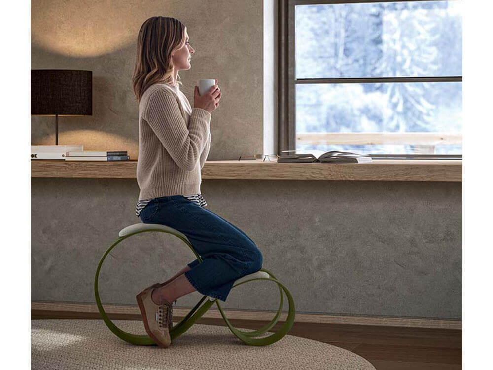 Our ergonomically designed, infinity-shaped chair, Rosia, is an excellent example of modern office furniture that is easily repurposable and designed with sustainability in mind.